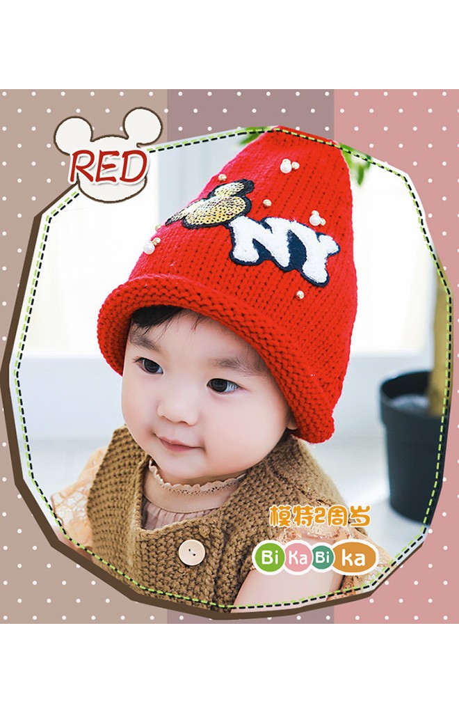 หมวกไหมพรมเด็กปลายแหลม แต่งมิกกี้และอักษร NY ยี่ห้อ BIKABIKA