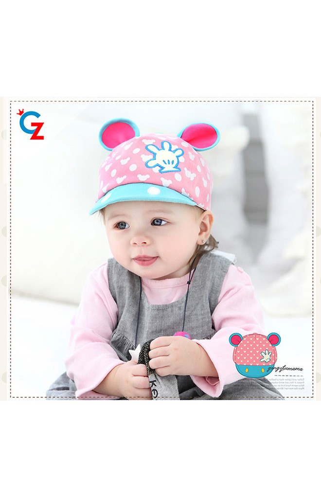 หมวกแก๊ปมิกกี้ ตัวหมวกสกีนลายมิกกี้ แต่งหูน่ารักจาก GZMM