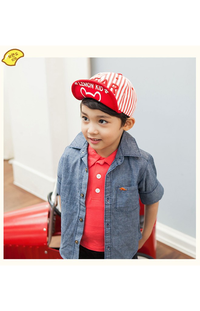 หมวกแก๊ปเด็กลายทาง ปักอักษร BEAR จาก Lemonkid