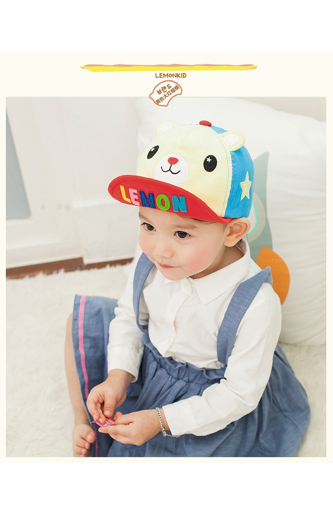 หมวกแก๊ปเด็กหน้าหมี ใต้ปีกหมวกแต่งอักษร LEMON จาก Lemonkid