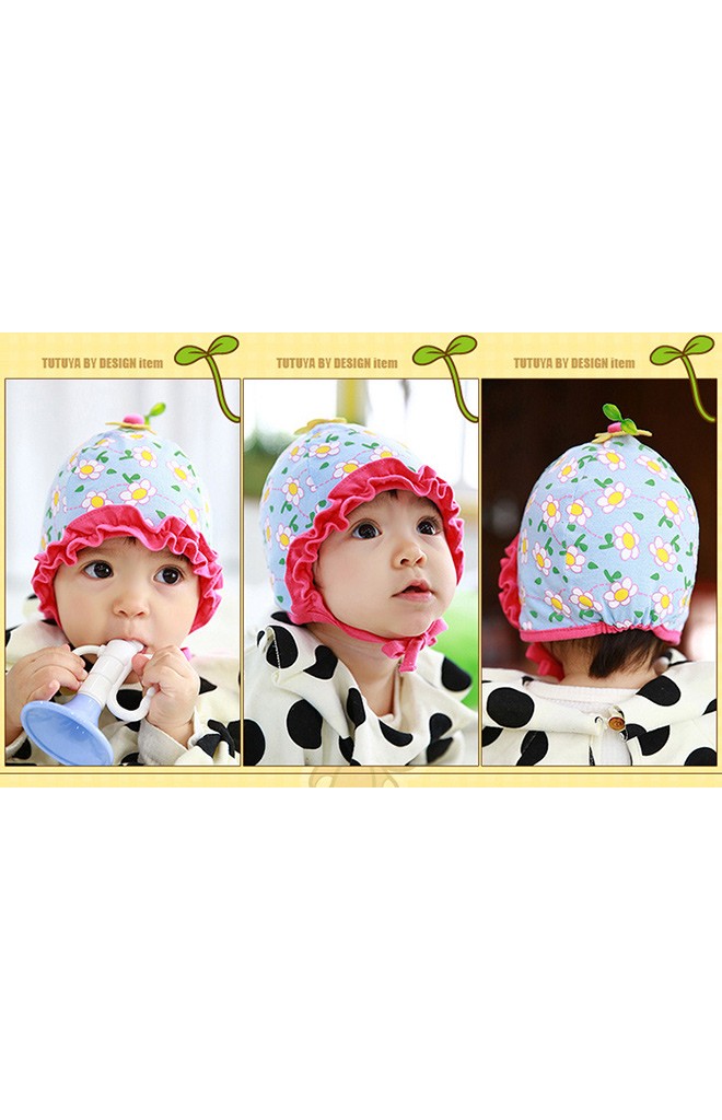 หมวกสาวน้อยลายดอกไม้ ระบายสีเข้มช่วงขอบหมวก จาก TUTUYA