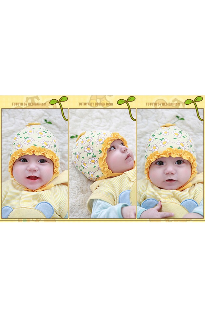 หมวกสาวน้อยลายดอกไม้ ระบายสีเข้มช่วงขอบหมวก จาก TUTUYA