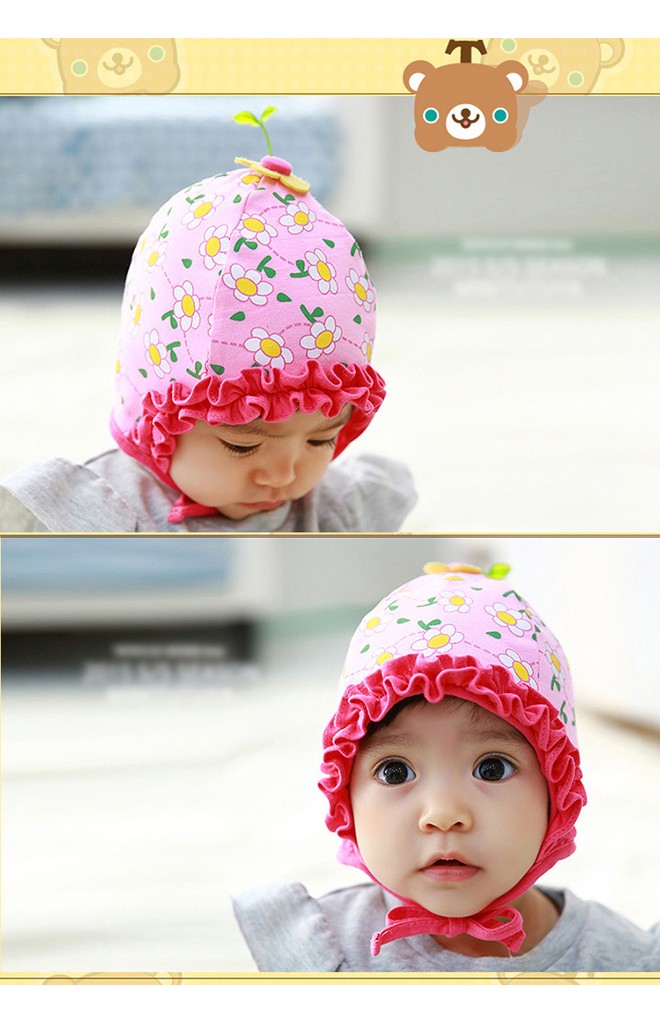 หมวกสาวน้อยลายดอกไม้ ระบายสีเข้มช่วงขอบหมวก จาก TUTUYA
