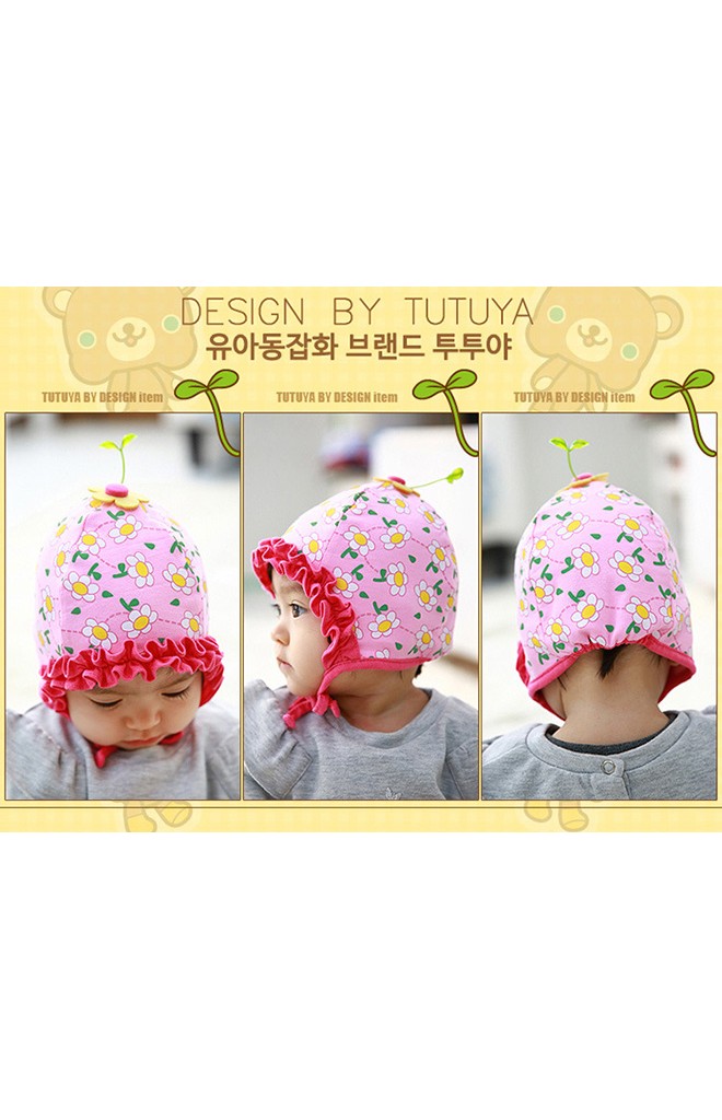 หมวกสาวน้อยลายดอกไม้ ระบายสีเข้มช่วงขอบหมวก จาก TUTUYA