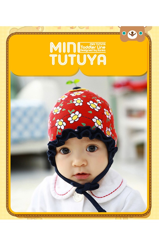 หมวกสาวน้อยลายดอกไม้ ระบายสีเข้มช่วงขอบหมวก จาก TUTUYA