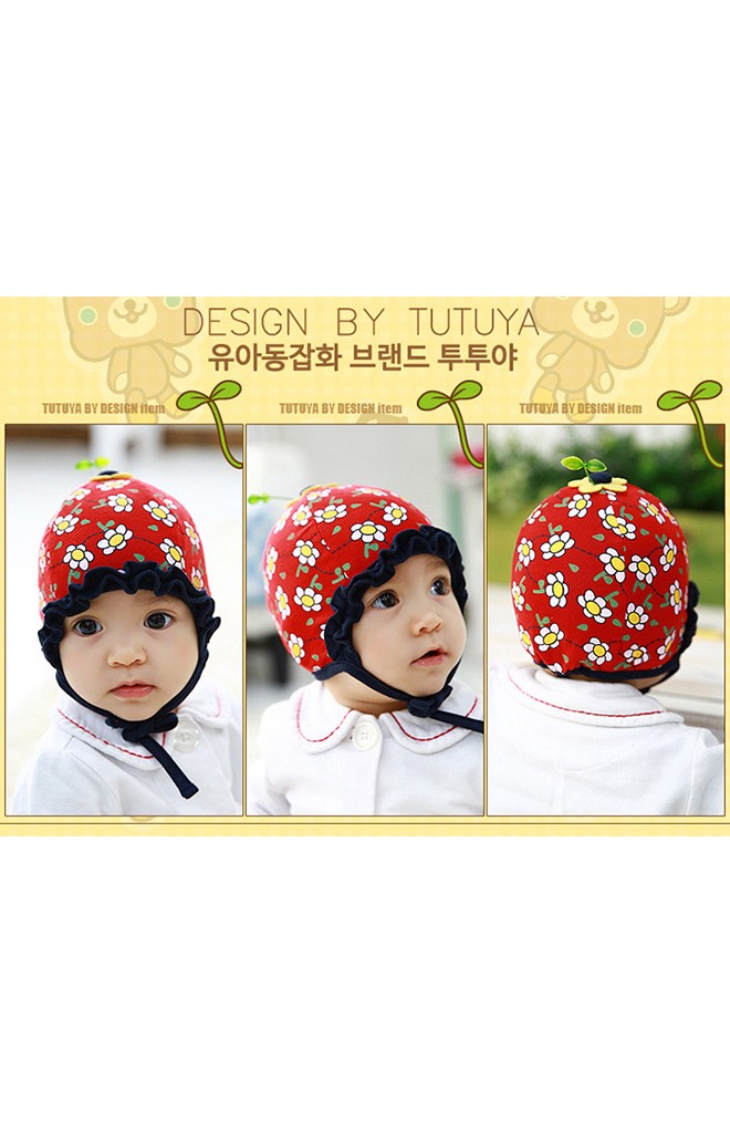 หมวกสาวน้อยลายดอกไม้ ระบายสีเข้มช่วงขอบหมวก จาก TUTUYA