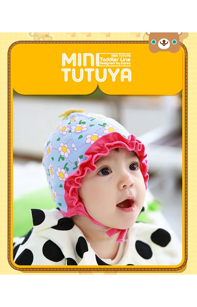 หมวกสาวน้อยลายดอกไม้ ระบายสีเข้มช่วงขอบหมวก จาก TUTUYA