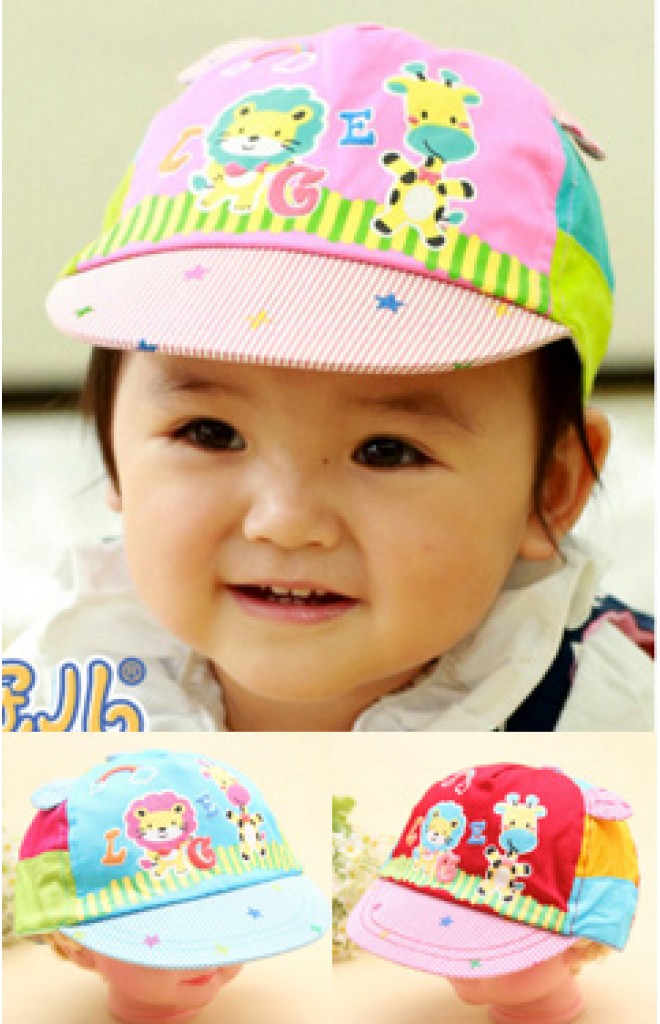 หมวกแก๊ปเด็กสกรีนรูปยีราฟและสิงโต หมวกแก๊ปเด็กสกรีนรูปยีราฟและสิงโต