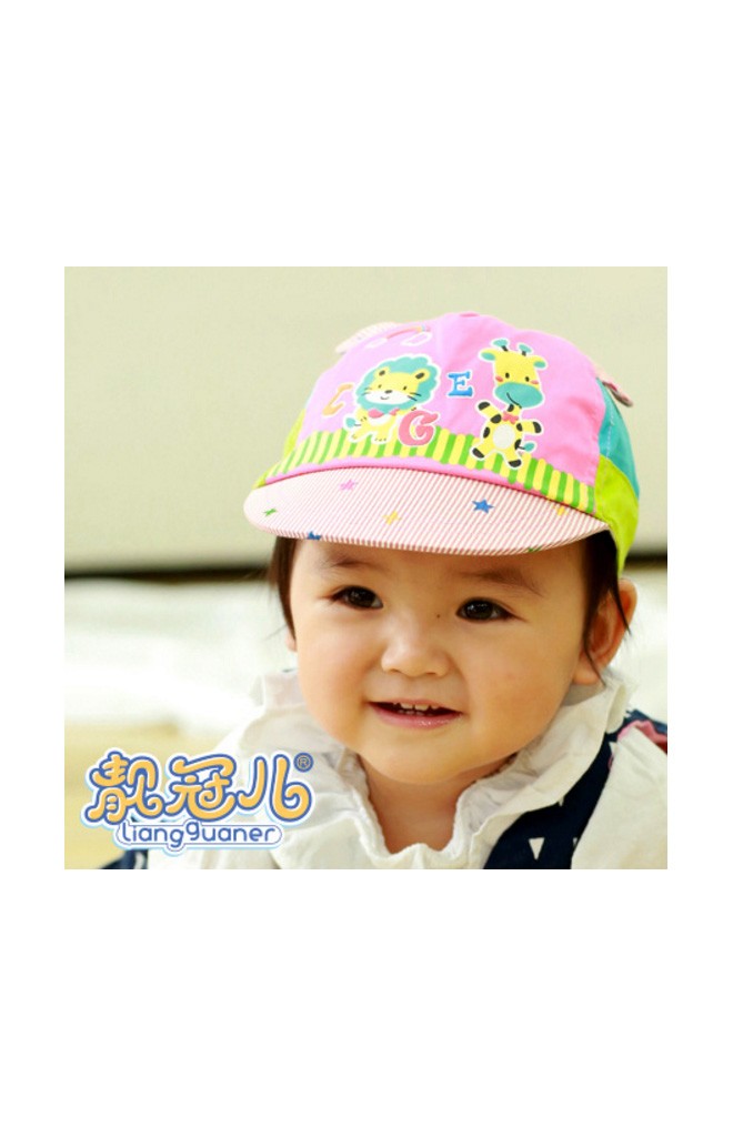 หมวกแก๊ปเด็กสกรีนรูปยีราฟและสิงโต