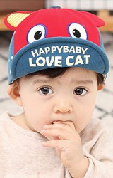หมวกแก๊ปแมวตาโต  ปีกหมวกสกรีน HAPPYBABY LOVE CAT