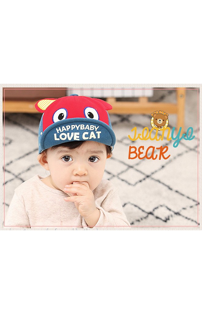 หมวกแก๊ปแมวตาโต ปีกหมวกสกรีน HAPPYBABY LOVE CAT