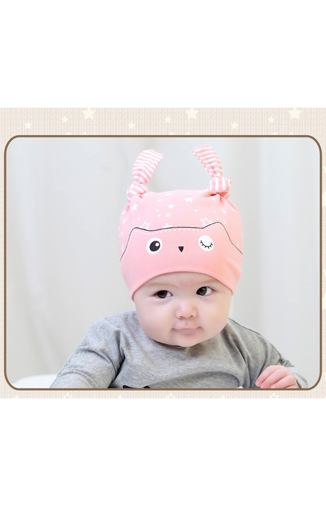 หมวกเด็กเล็กนลายนกฮูก สกรีนรูปดาว