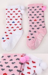 ถุงเท้าเด็กหญิงลายหัวใจแพ็ค 2 คู่ สีขาวและสีชมพู