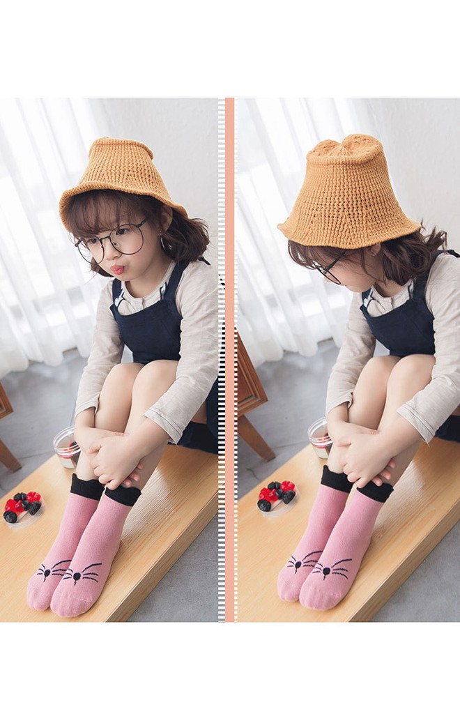 ถุงเท้าเด็กลายหน้าแมวและหน้าเจ้าตูบน่ารักๆ ไม่มีกันลื่น