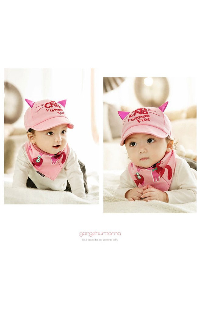เซ็ตหมวกแก๊ปปักอักษร CATS มาพร้อมผ้ากันเปื้อนลายแมว จาก GZMM