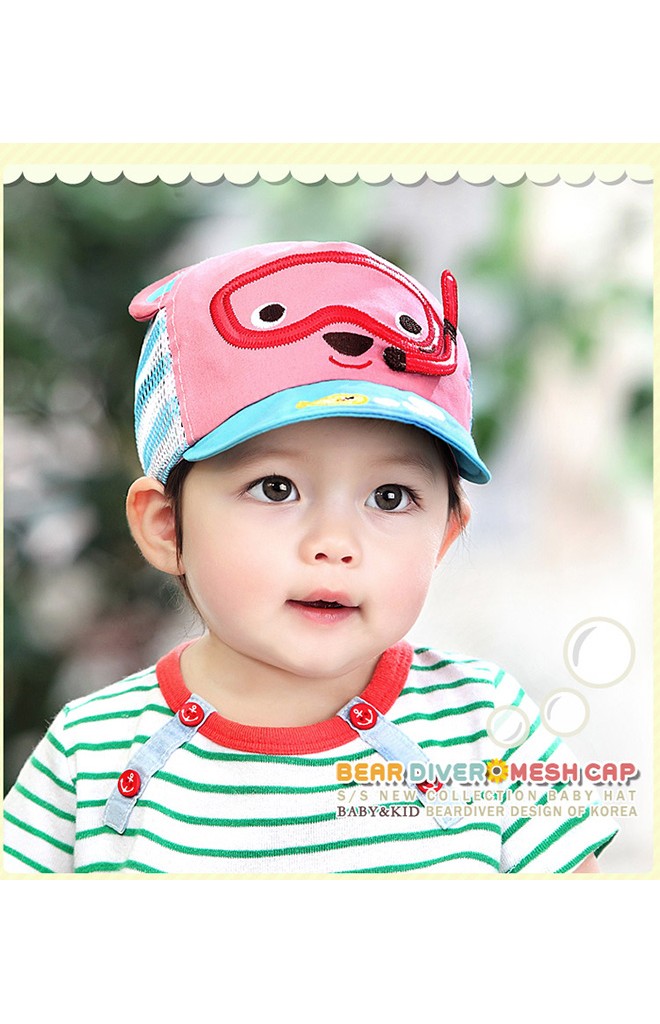หมวกแก๊ปเด็กลายหมีวินนี่นักดำน้ำ ด้านหลังเป็นตาข่าย จาก GZMM