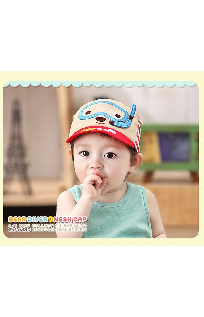 หมวกแก๊ปเด็กลายหมีวินนี่นักดำน้ำ ด้านหลังเป็นตาข่าย จาก GZMM