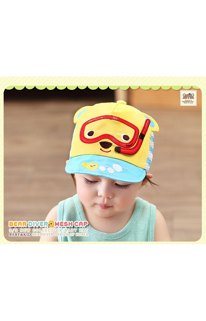 หมวกแก๊ปเด็กลายหมีวินนี่นักดำน้ำ ด้านหลังเป็นตาข่าย จาก GZMM