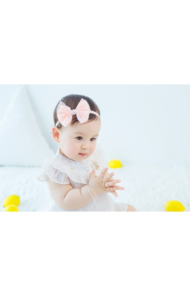 สายคาดผมโบว์แต่งผ้าตาข่ายลายดาว
