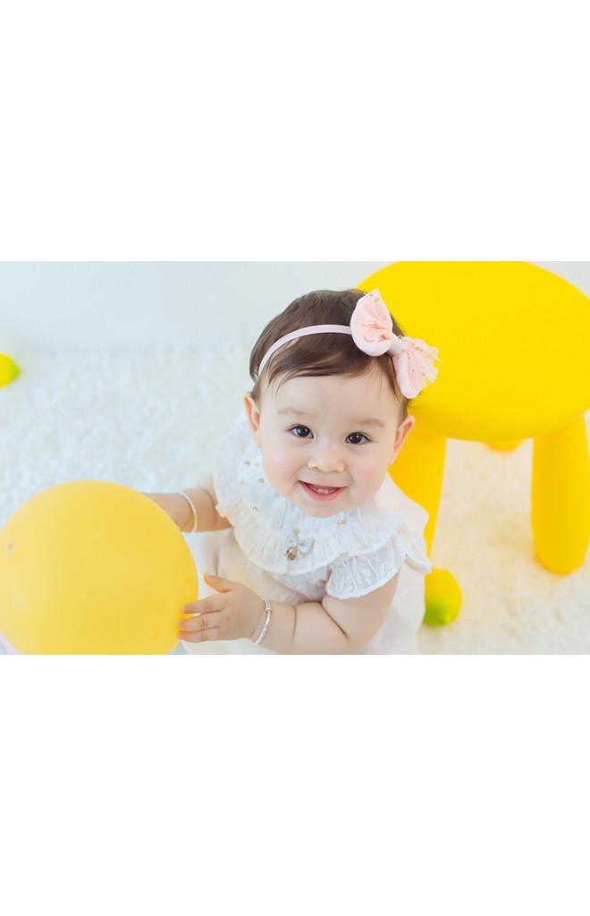 สายคาดผมโบว์แต่งผ้าตาข่ายลายดาว