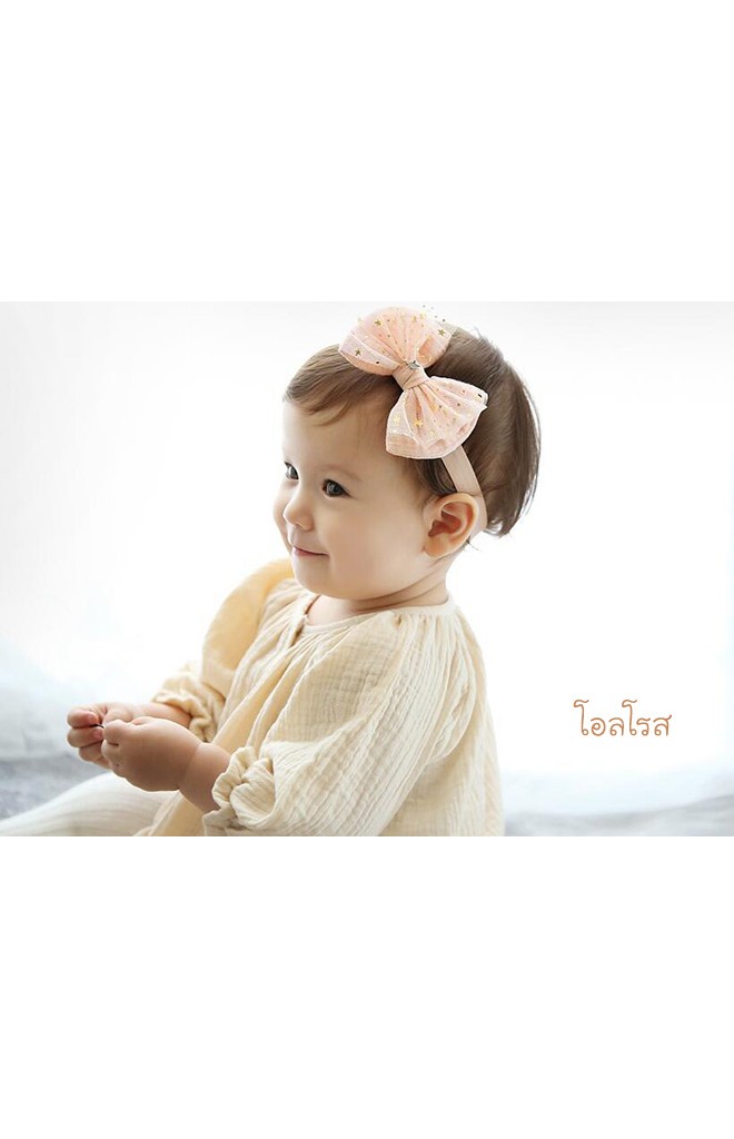 สายคาดผมโบว์แต่งผ้าตาข่ายลายดาว