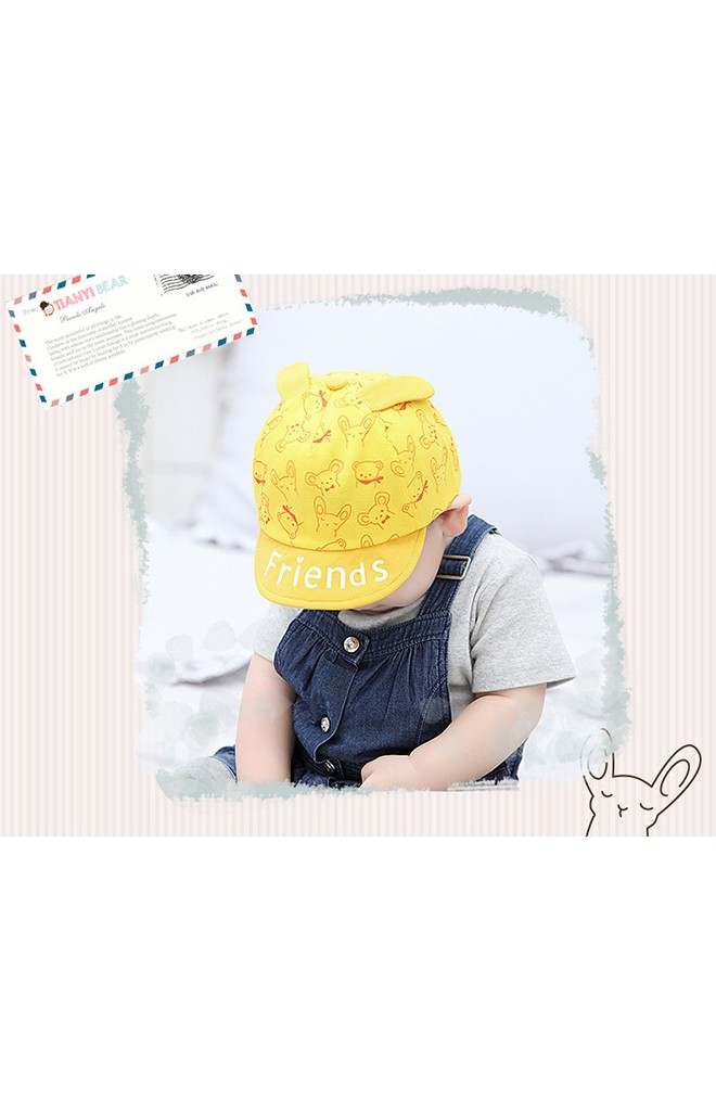 หมวกแก๊ปเด็กลายหมีกับกระต่ายน้อยแต่งหู ปีกหมวกสกรีนอักษร Friends