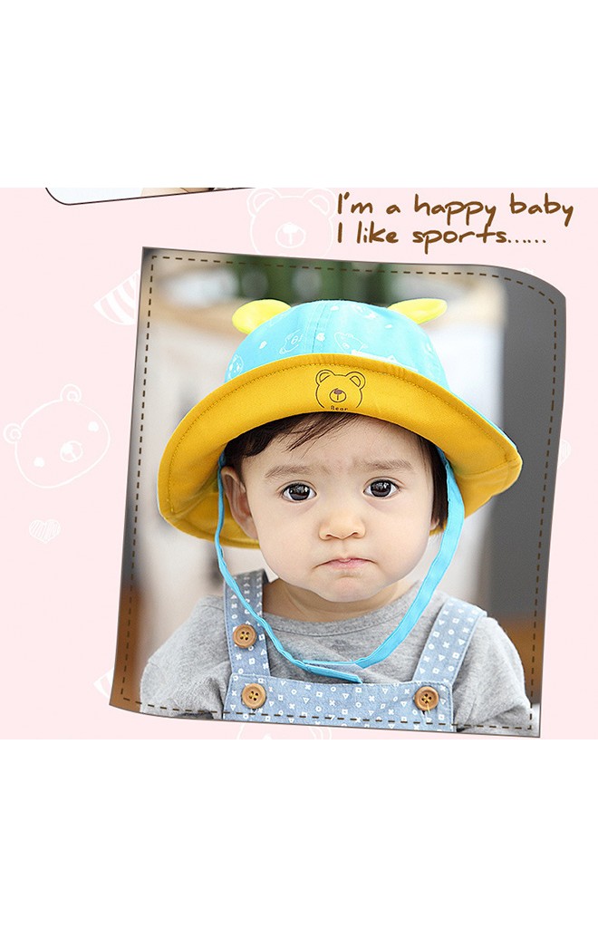 หมวกปีกรอบลายหมีแต่งหู ตัดด้วยปีกหมวกด้านในสีพื้น