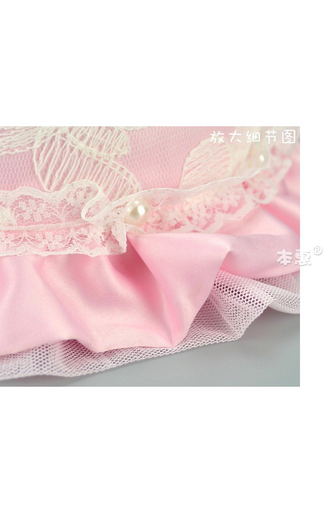 หมวกสาวน้อย ด้านในผ้าพื้นแต่งลูกไม้ขาวด้านนอก ชายระบายหวาน