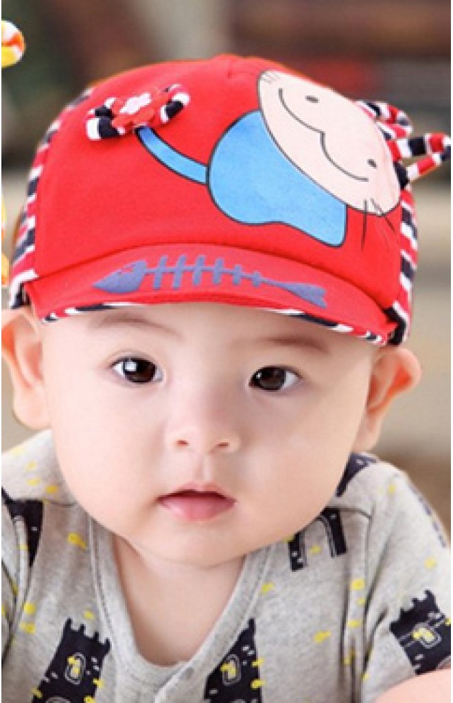 หมวกแก๊ปแมวน้อย ปีกหมวกสกรีนรูปปลา หมวกแก๊ปแมวน้อย ปีกหมวกสกรีนรูปปลา