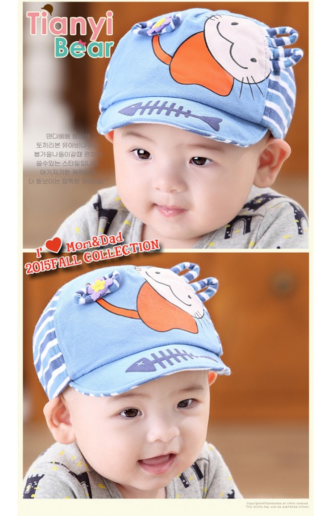 หมวกแก๊ปแมวน้อย ปีกหมวกสกรีนรูปปลา