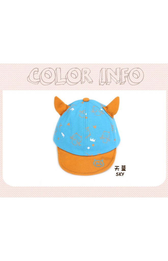 หมวกแก๊ปลายหน้าแมวสีฟ้าแต่งเขาน่ารัก