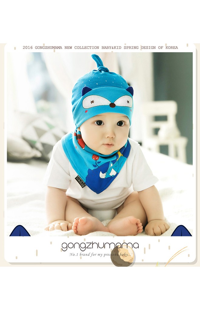 เซ็ตหมวกเด็กเล็กลายหน้าจิ้งจอกมาพร้อมผ้ากันเปื้อนสามเหลี่ยม จาก GZMM