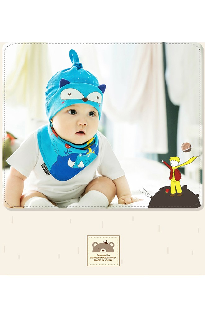 เซ็ตหมวกเด็กเล็กลายหน้าจิ้งจอกมาพร้อมผ้ากันเปื้อนสามเหลี่ยม จาก GZMM