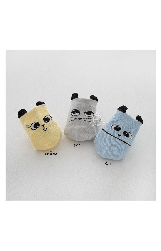 ถุงเท้าเด็กหน้าแมวตาโต แบบมีกันลื่น จาก kacakid