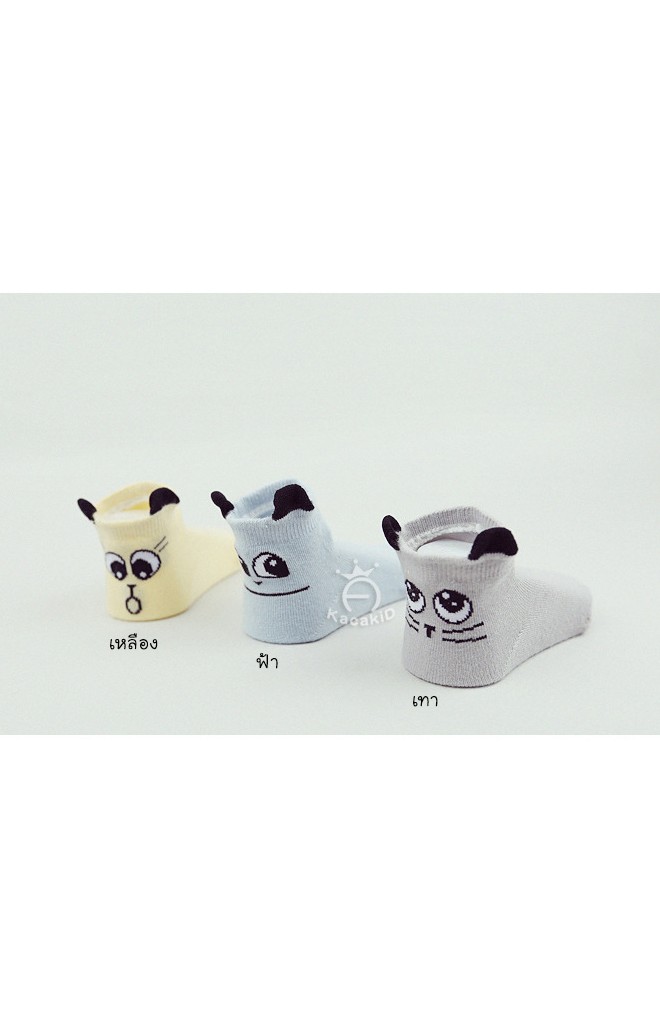 ถุงเท้าเด็กหน้าแมวตาโต แบบมีกันลื่น จาก kacakid