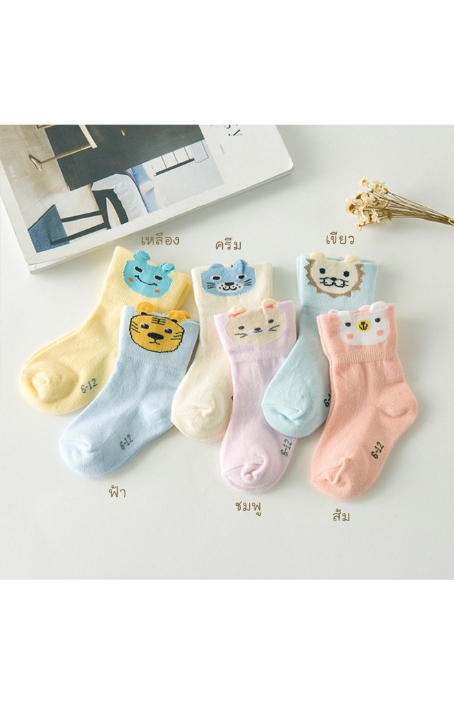ถุงเท้าเด็กแบบสั้นหน้ารูปสัตว์น่ารัก ไม่มีกันลื่น