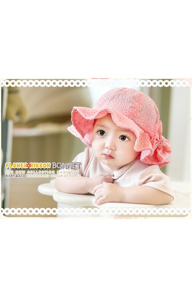 หมวกสาวน้อยปีกกว้างลายดอกเดซี่แต่งโบว์