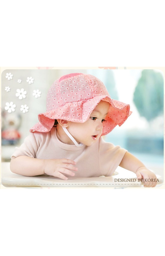 หมวกสาวน้อยปีกกว้างลายดอกเดซี่แต่งโบว์