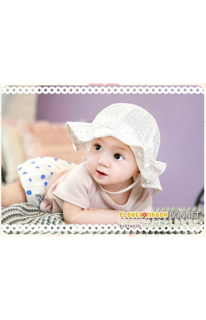 หมวกสาวน้อยปีกกว้างลายดอกเดซี่แต่งโบว์