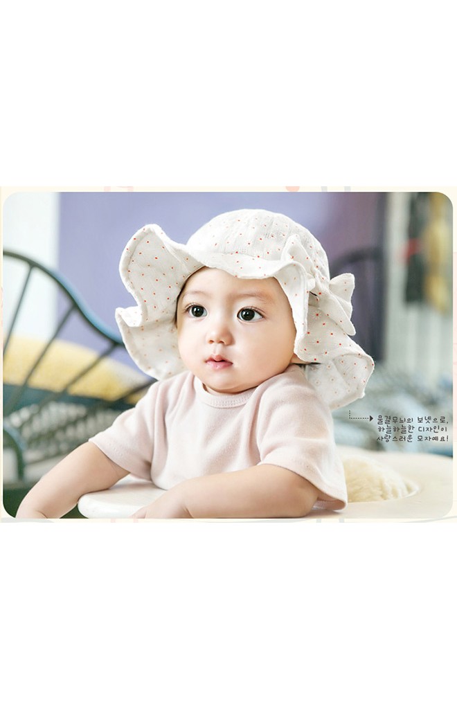 หมวกสาวน้อยปีกกว้างลายดอกเดซี่แต่งโบว์