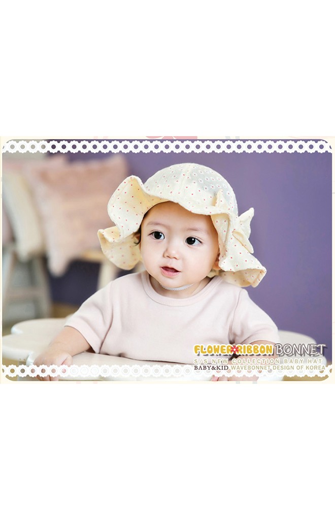 หมวกสาวน้อยปีกกว้างลายดอกเดซี่แต่งโบว์