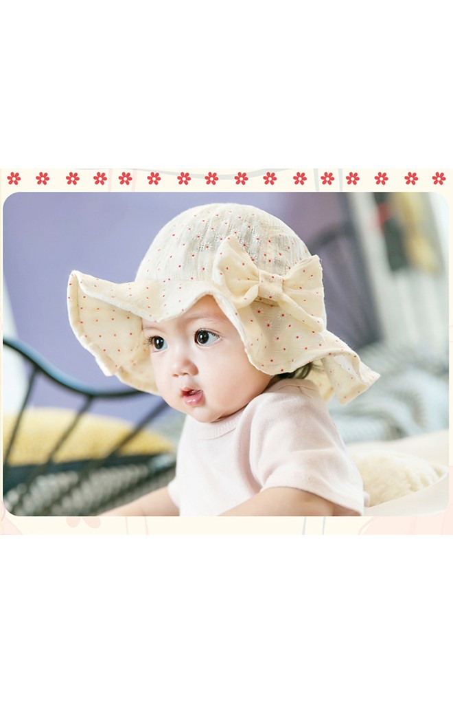 หมวกสาวน้อยปีกกว้างลายดอกเดซี่แต่งโบว์