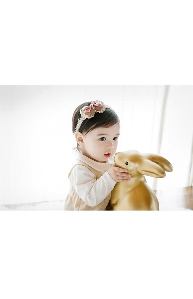 สายคาดผมโบว์น่ารักๆ สายลูกไม้สีครีม