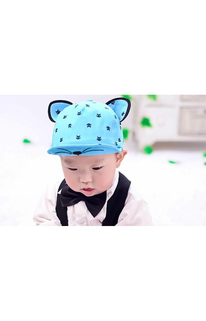 หมวกแก๊ปลายแมวแต่งหู ปีกหมวกปักหน้าแมว