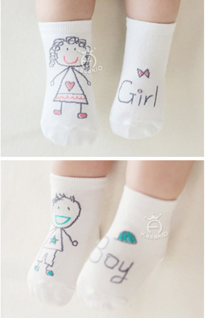 ถุงเท้าเด็กสีขาวลาย Girl และ Boy ถุงเท้าเด็กสีขาวลาย Girl และ Boy