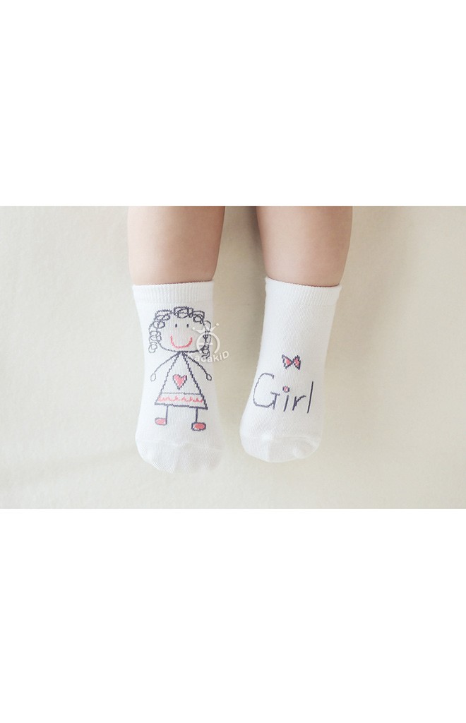 ถุงเท้าเด็กสีขาวลาย Girl และ Boy