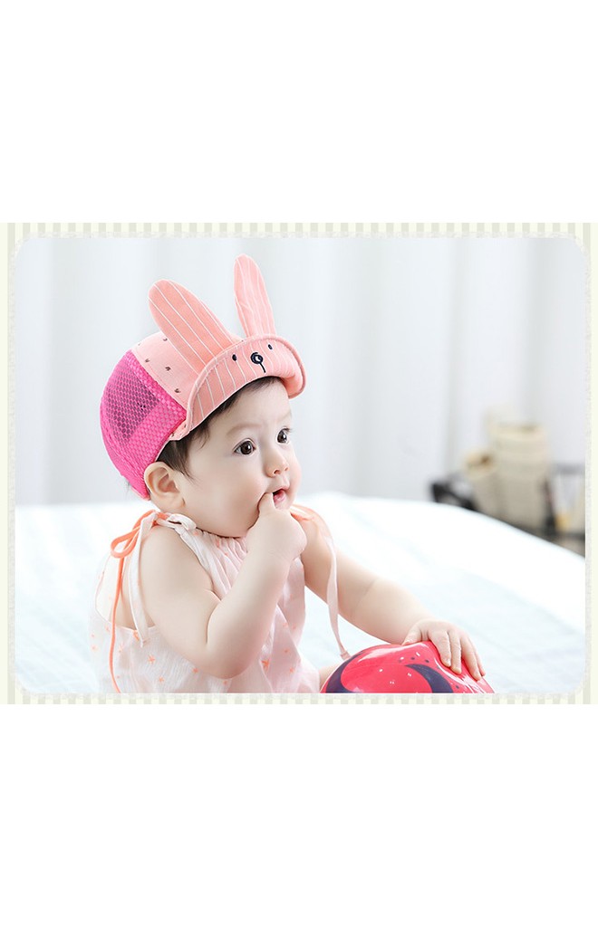 หมวกแก๊ปกระต่ายหูยาว ผ้าลายทาง ด้านหลังเป็นตาข่าย