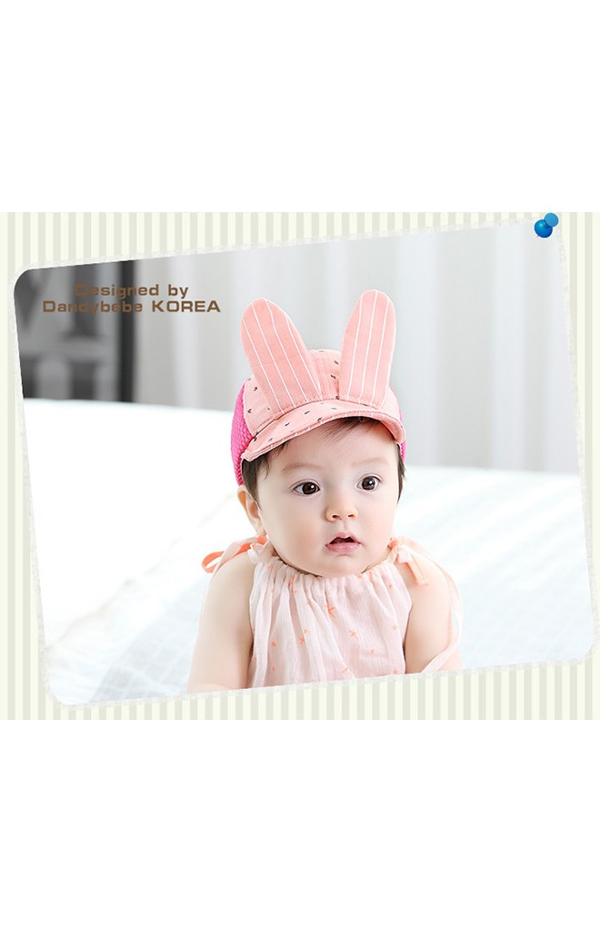 หมวกแก๊ปกระต่ายหูยาว ผ้าลายทาง ด้านหลังเป็นตาข่าย