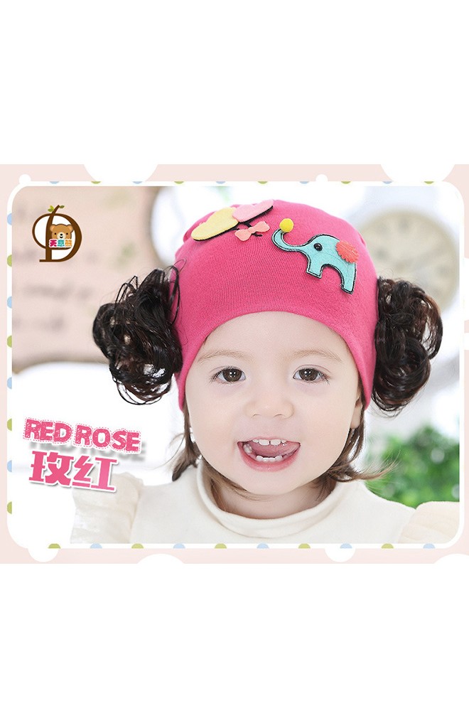 หมวกปอยผมเด็กหญิงแต่งรูปช้างและลูกโป่งรูปหัวใจ
