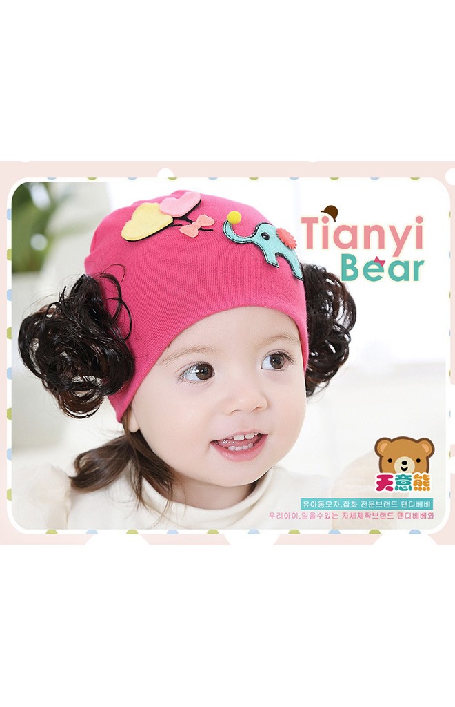 หมวกปอยผมเด็กหญิงแต่งรูปช้างและลูกโป่งรูปหัวใจ